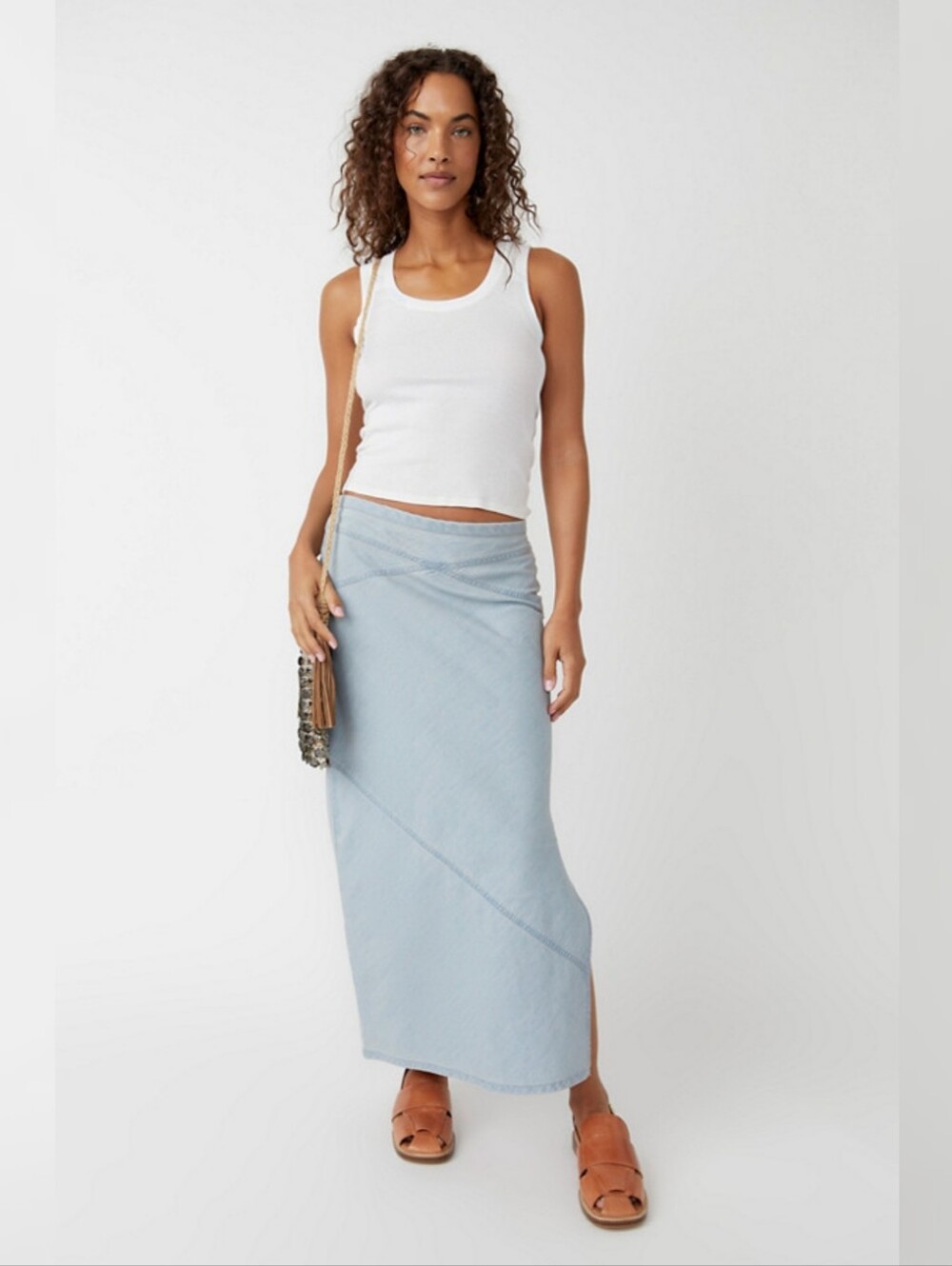 Free People Muse Moment Mid-Rise Skirt Light Wash Chambray Denim Women's Size 12